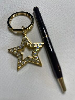 Coach Gold Star Crystal Keychain with Black Coach Pen